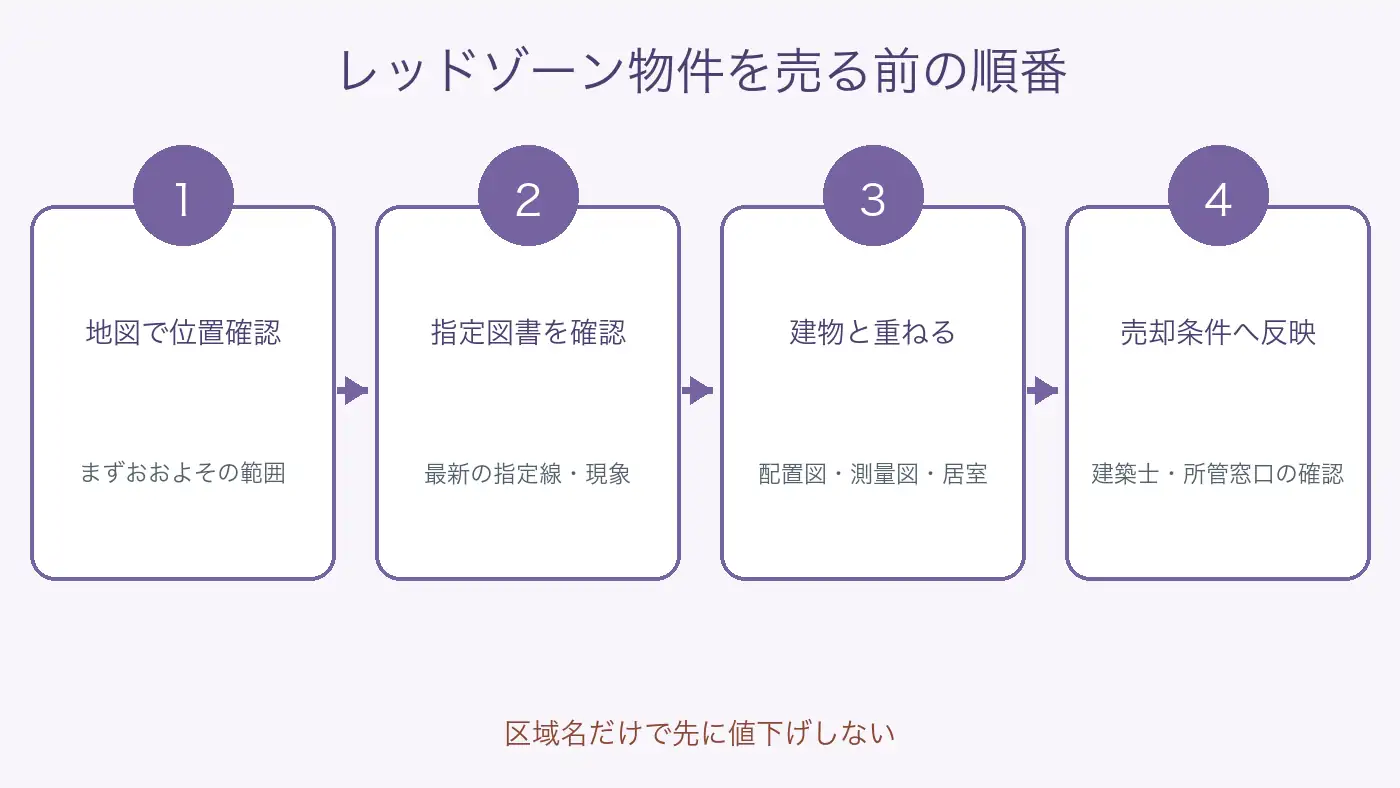 レッドゾーン物件の売却前に指定図書、建物配置、構造規制、売却条件を確認する順番